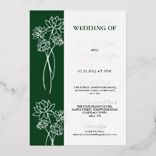 Relieve Metalizado Flores Plateadas Invitación de Boda con Foto Verde
