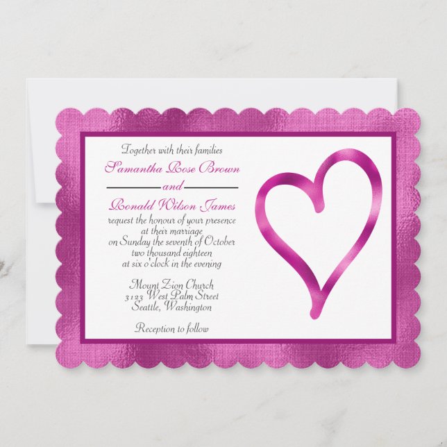 Relieve metalizado Fuschia con invitación a la bod (Anverso)