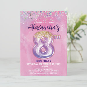 Relieve metalizado Globo 8 Invitación de cumpleaño