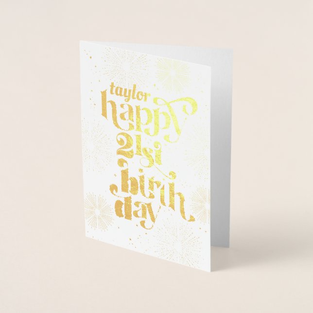 Relieve Metalizado Gold Happy 21st Birthday con tarjeta de saludo de  (Anverso)