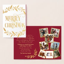 Hojas doradas Feliz Navidad Tarjeta plegada con va
