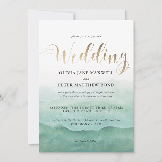 Relieve metalizado Invitación a la boda - Mares ac (Anverso)