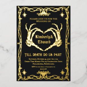 Relieve Metalizado Invitación a la boda retro con el cráneo gótico