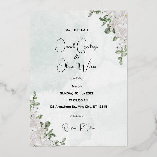 Relieve Metalizado Invitación a matrimonio con patrones florales espe