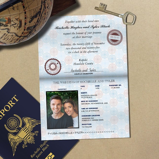 Relieve Metalizado Invitación a matrimonio de pasaporte con emblema d (Subido por el creador)