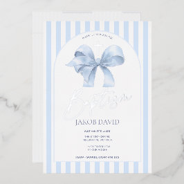 Relieve Metalizado Invitación al bautismo de los niños con arco azul 