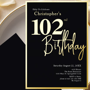 Relieve Metalizado Invitación Cumpleaños 102 Moderno con Hoja de Oro