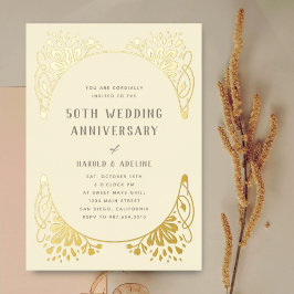Relieve Metalizado Invitación de aniversario de bodas con lámina de o
