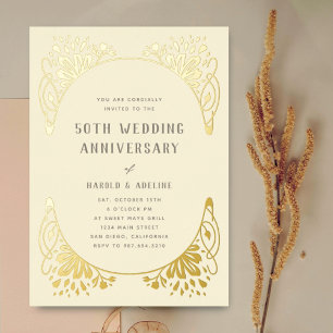 Relieve Metalizado Invitación de aniversario de bodas con lámina de o