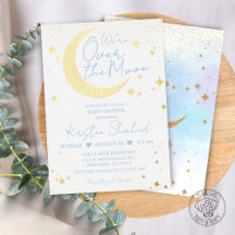 Invitación de baby shower azul con lámina sobre la