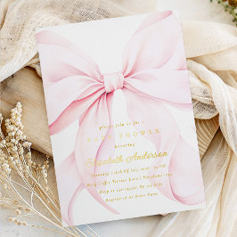 Relieve Metalizado Invitación de baby shower con lazo rosa