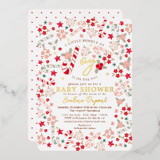 Relieve Metalizado Invitación de Baby Shower de Navidad con flores de