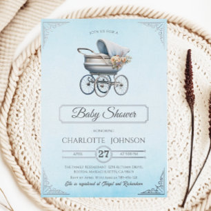 Relieve Metalizado Invitación de baby shower elegante azul con lámina