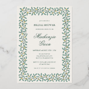Relieve Metalizado Invitación de baby shower floral con foil