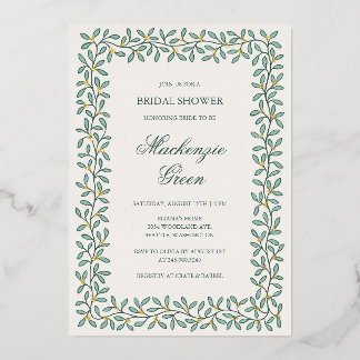 Relieve Metalizado Invitación de baby shower floral con foil