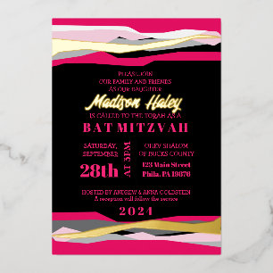 Relieve Metalizado Invitación de Bar Mitzvah con barra rosa caliente 