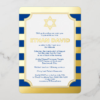 Relieve Metalizado Invitación de Bar Mitzvah con Lámina de Oro y Raya