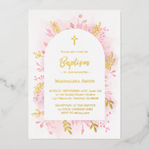 invitación de bautizo con detalles dorados en acua
