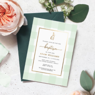 Relieve Metalizado Invitación de Bautizo con Estampado de Cuadros Men