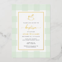 Invitación de bautizo con estampado de cuadros y c