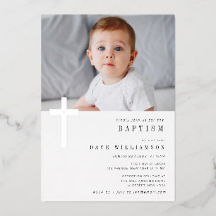 Relieve Metalizado invitación de bautizo con foto de papel de plata m