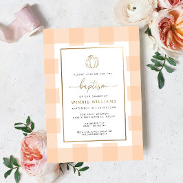 Relieve Metalizado Invitación de bautizo con gingham de calabaza y me