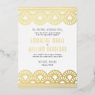 Relieve Metalizado Invitación de boda Art Deco con abanico de pan de
