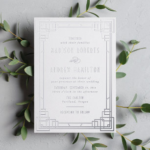 Relieve Metalizado Invitación de boda Art Déco moderna con lámina de 