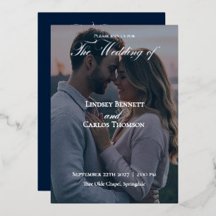 Relieve Metalizado Invitación de Boda Azul Marino con Detalles