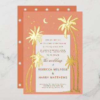 Relieve Metalizado Invitación de boda boho naranja Palm Springs con f