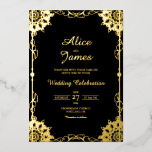 Relieve Metalizado Invitación de boda clásica con foil de oro negro M