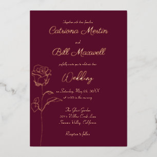 Relieve Metalizado Invitación de boda clásica de Borgoña y Rosa con H