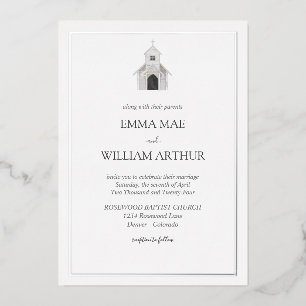 Relieve Metalizado Invitación de boda clásica de iglesia con lámina
