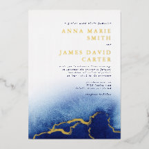 Invitación de boda con acuarela azul de lámina mod