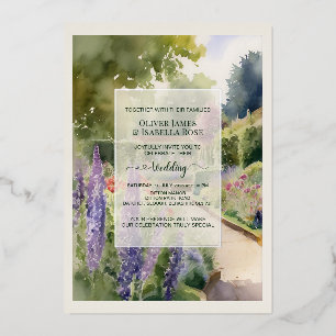 Relieve Metalizado Invitación de boda con acuarela personalizada de D