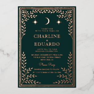 Relieve Metalizado Invitación de boda con adorno de hiedra verde bosq