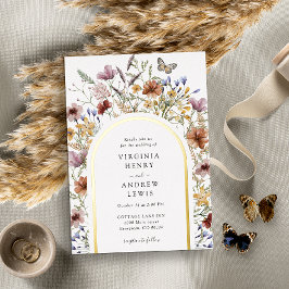 Relieve Metalizado Invitación de boda con arco boho blanco