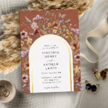 Invitación de boda con arco boho de terracota