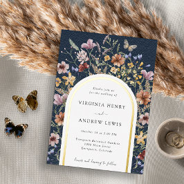Relieve Metalizado Invitación de boda con arco de Navy en hoja de est