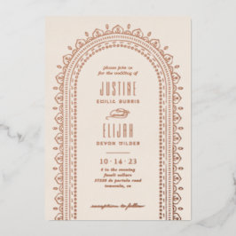 Relieve Metalizado Invitación de boda con arco ornamentado de lámina
