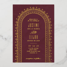 Invitación de boda con arco ornamentado en papel d