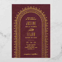 Relieve Metalizado Invitación de boda con arco ornamentado en papel d