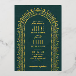 Relieve Metalizado Invitación de boda con arco ornamentado en papel d