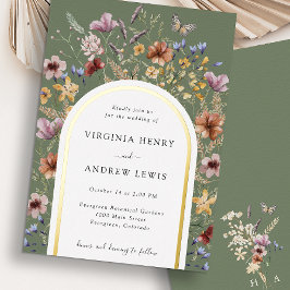 Relieve Metalizado Invitación de boda con arco verde con lámina