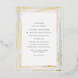 Relieve Metalizado Invitación de boda con borde de acuarela de papel