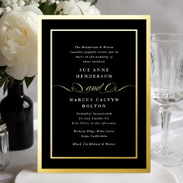 Relieve Metalizado Invitación de boda con caligrafía dorada clásica e