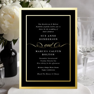Relieve Metalizado Invitación de boda con caligrafía dorada clásica e