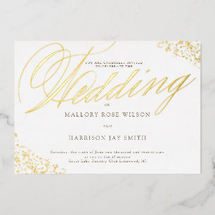 Relieve Metalizado Invitación de boda con caligrafía en oro blanco el