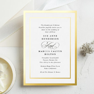 Relieve Metalizado Invitación de boda con caligrafía formal en hoja d