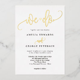 Relieve Metalizado Invitación de boda con caligrafía real de hoja met